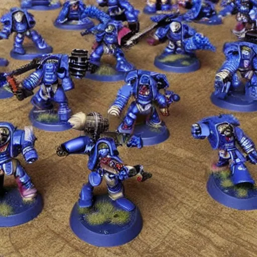 Image similar to Hyper-realistic Warhammer 40k ultramarine fighting against the forces of chaos