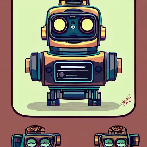 Image similar to a very cute looking robot with big eyes, a character portrait by dan mumford, behance contest winner, sots art, 2 d game art, flat shading, steampunk