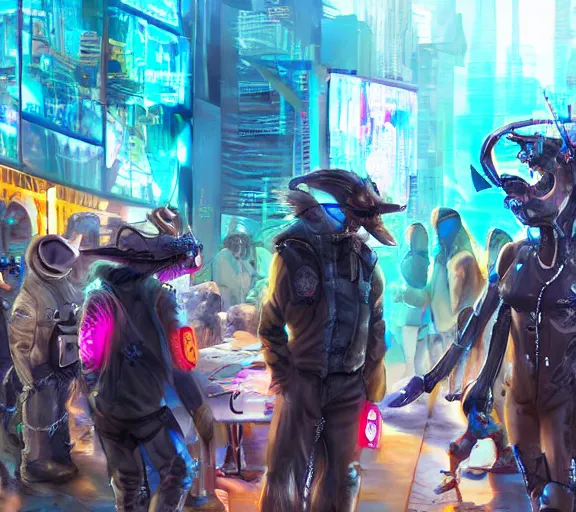 Image similar to high - resolution photograph from a cyberpunk era furry fandom convention ( midwest furfest 2 0 4 7 ), taking place after the genetic revolution and quantum singularity. photorealistic.