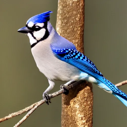 Prompt: a very fat but cute blue jay.