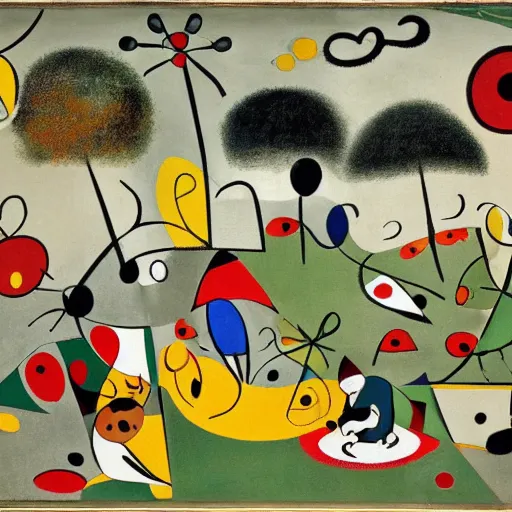 Image similar to a picnic in the park by joan miro