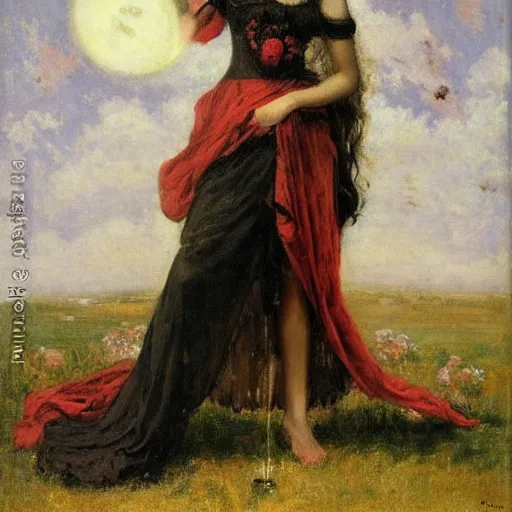 Image similar to portrait of persephone as goddess of death, action heroine by alfred stevens