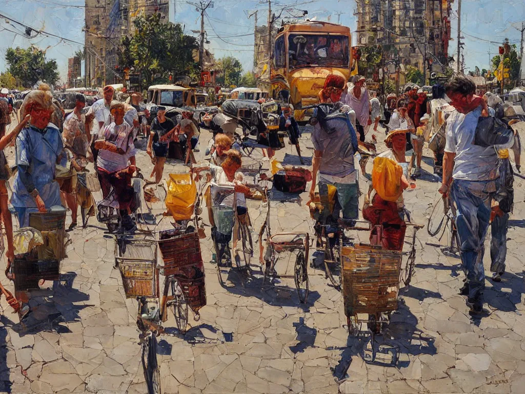 Image similar to street usa, heatwave, Denis sarazhin, oil on canvas