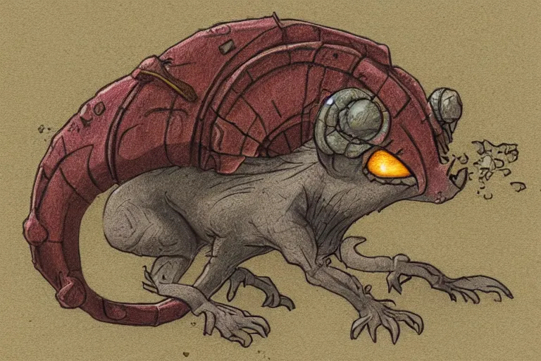 Image similar to flaggy limestone rat,in the style of Stephen Youll and Matt Jefferies,trending on artstation, rocky lighting top view,dungeons and dragons ,colored pencil art ,polaroid ,creature concept art,Lovecraftian ,