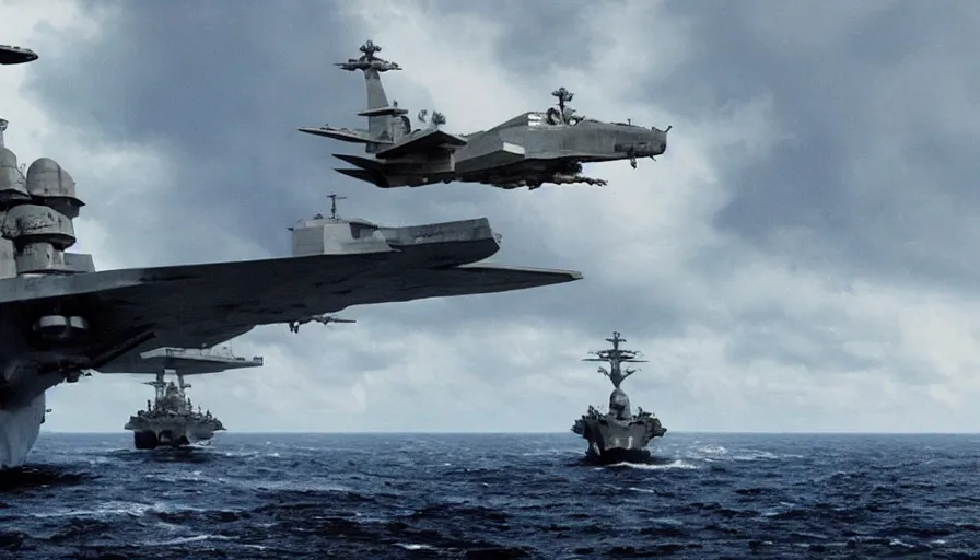 Prompt: big budget movie about a world war 2 spaceship battle using aircraft carriers