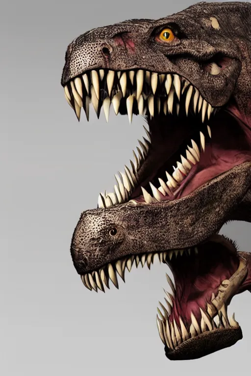 Prompt: A Tyrannosaurus Rex looking menacingly at the camera with studio lighting