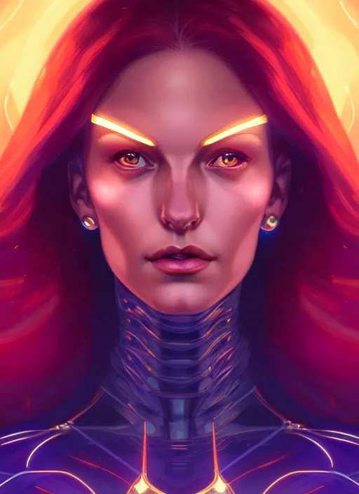 Image similar to symmetry portrait of jean grey from 9 0 s x - men, glowing lights, intricate, elegant, highly detailed, digital painting, artstation, concept art, smooth, sharp focus, illustration, art by artgerm and greg rutkowski and alphonse mucha