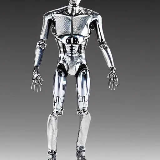 Prompt: “a realistic detailed photo of a guy who is the t-1000 terminator robot, composed of liquid metal, or a mimetic polyalloy nanorobotics, who is a male android, Chris Evans, posing like a statue, blank stare”