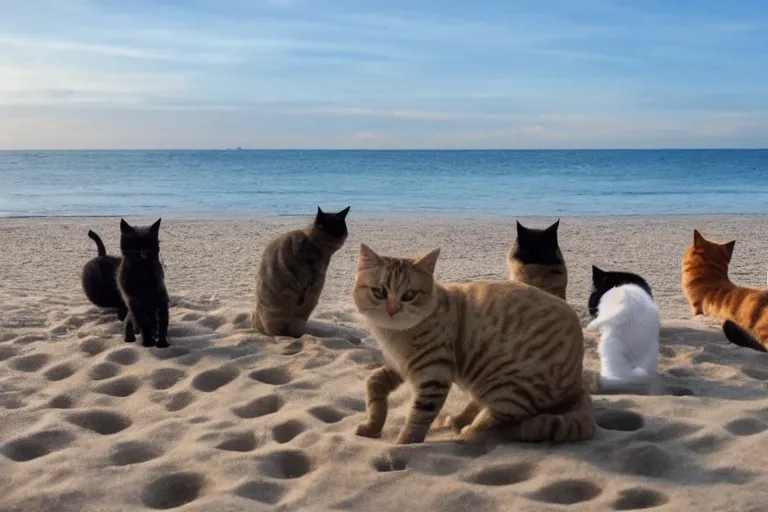 Image similar to A cat's bussiness meeting on the beach