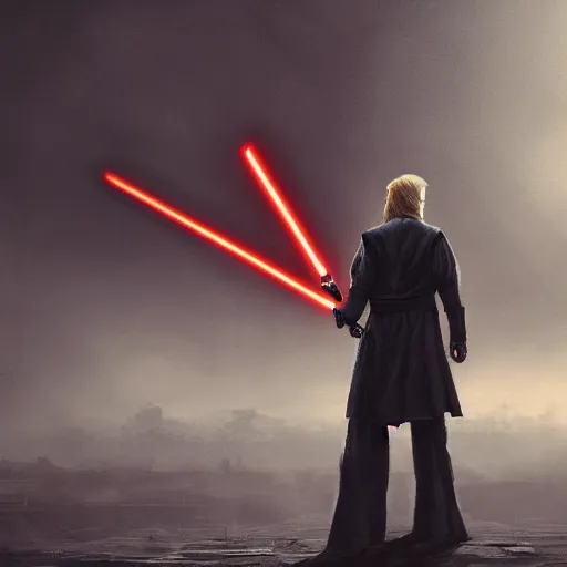 Prompt: Donald Trump as a jedi, post-apocalyptic, capitol hill, wlop, artstation, landscape, dark, atmospheric