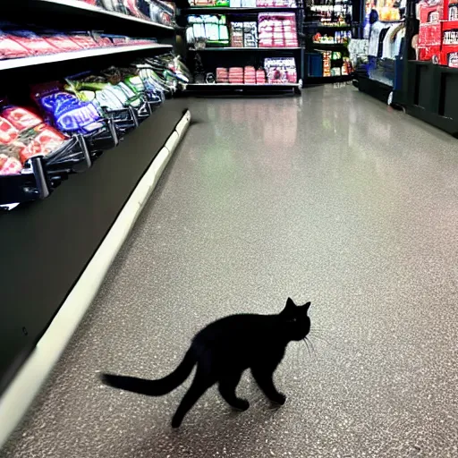 Image similar to black cat trail cam cctv footage in shopping plaza