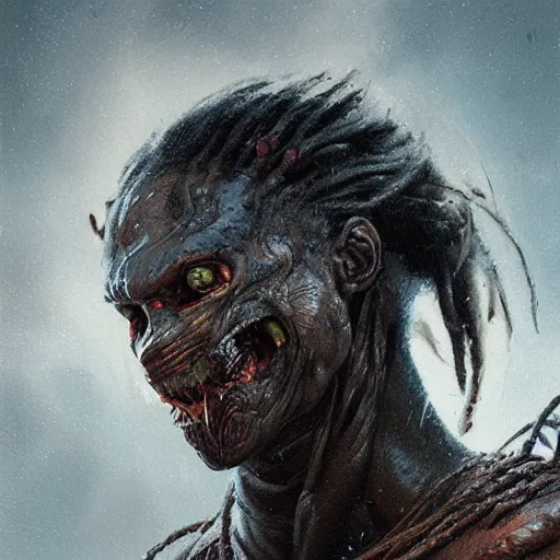 Image similar to A frontal head portrait of The Predator , by dreadjim, Greg Rutkowski, james gurney, epic scifi character art, Exquisite detail, post-processing, low angle view, masterpiece, cinematic