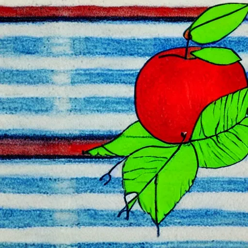 Image similar to shoe (red apple) lace ((blue pencil)) (((green leaf)))