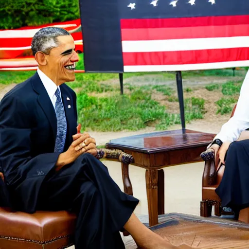 Image similar to Smiling Obama Obamas eyes glow strongly white, a white fire is behind Obama, 40nm lens, shallow depth of field, 4k, 40nm lens, shallow depth of field, split lighting, 4k,