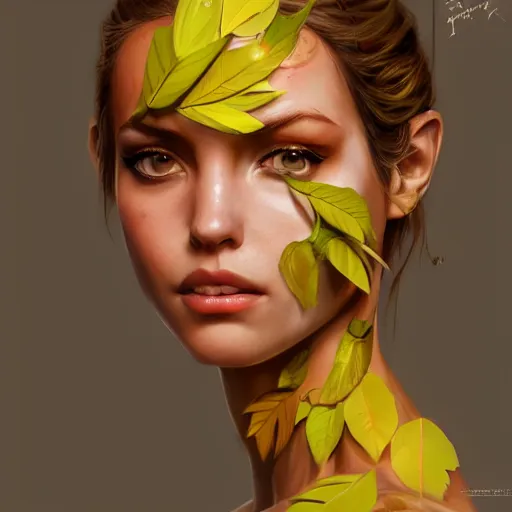 Prompt: dryad, her skin are yellow leaves portrait, highly detailed, headshot, digital painting, trending on artstation, concept art, sharp focus, illustration, art by artgerm and greg rutkowski and magali villeneuve