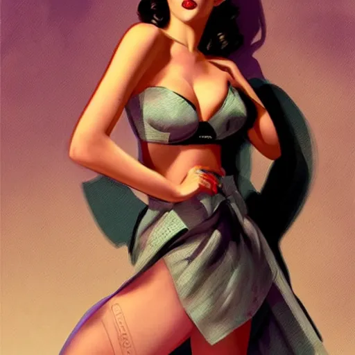 Image similar to a pinup illustration of megan fox in the style of gil elvgren and in the style of charlie bowater.