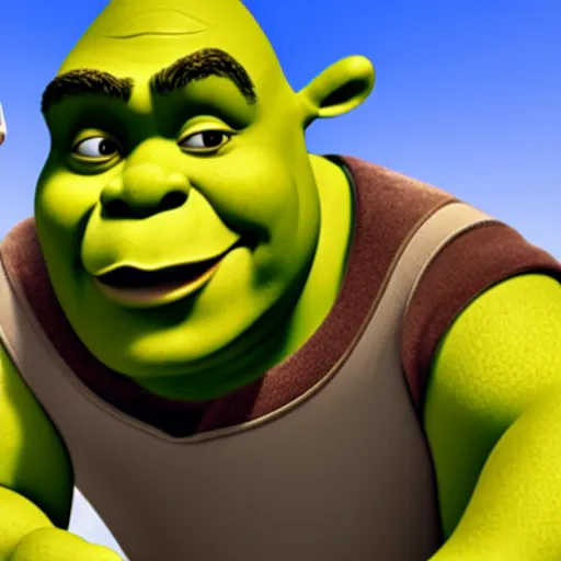 Image similar to shrek as steve harvey, highly detailed, extremely high quality, hd, 4 k, 8 k, professional photographer, 4 0 mp, lifelike, top - rated, award winning, realistic, detailed lighting, detailed shadows, sharp, no blur, edited, corrected, trending