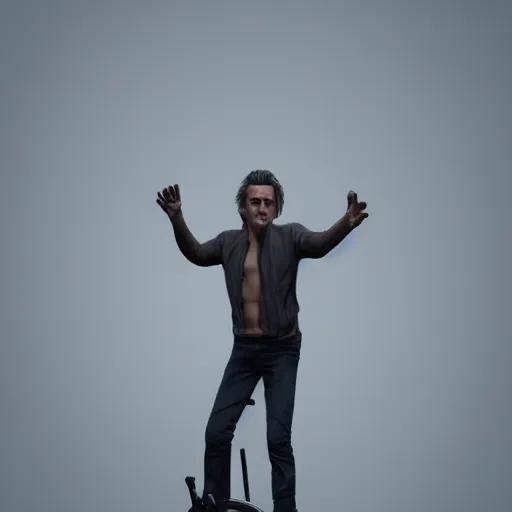 Image similar to hyperrealistic dslr film still of sean penn riding a unicycle, stunning 8 k octane comprehensive 3 d render, inspired by istvan sandorfi & greg rutkowski & unreal engine, perfect symmetry, dim volumetric cinematic lighting, extremely hyper - detailed, incredibly real lifelike attributes & flesh texture, intricate, masterpiece, artstation, stunning