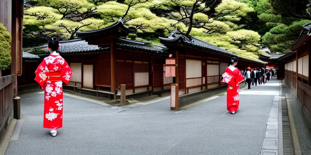 Image similar to geisha, kyoto walking to a shrine