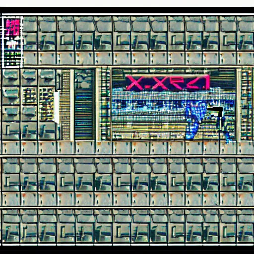 Image similar to a tilemap of a xenomorphic cyberpunk environment for a metroidvania sega genesis game, by xpqzl
