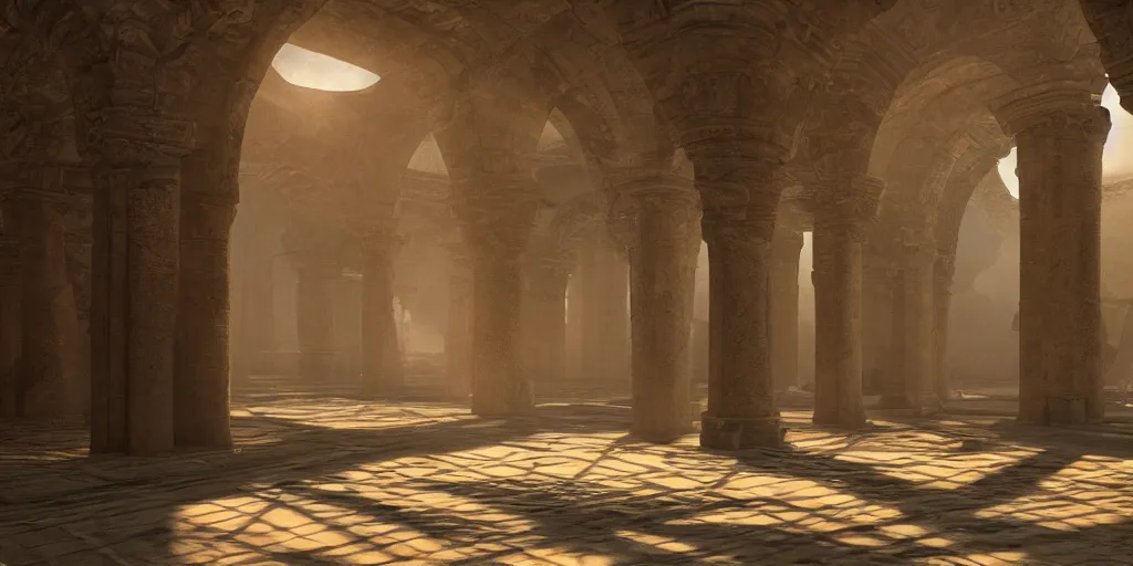 Image similar to field of depth view, interior of expansive, hologram screens floating, futuristic high tech, science fiction, illustration, ancient tomes and relics, archways and doors looking like a movie photorealistic cinematic lighting, 8 k optane render, 3 d unreal engine