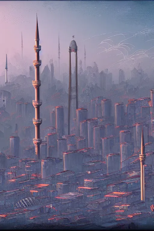 Image similar to skyline of istanbul, artstation, cyberpunk style