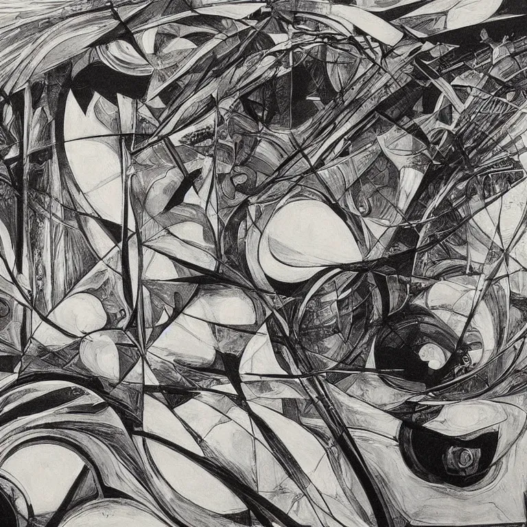 Image similar to Never-before-scene unique symbolist monochrome abstract artwork with a very creative composition and strong motifs.