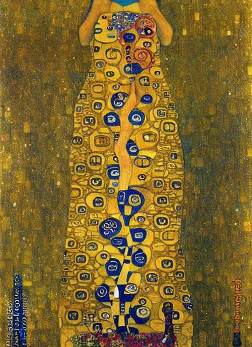 Image similar to beautiful detailed tarot card, painting by gustav klimt