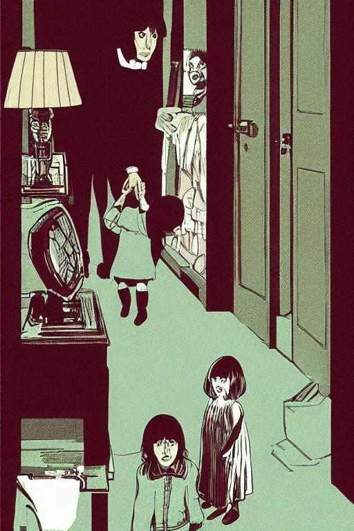Prompt: a takumi wada illustration of a scene from the shining ( 1 9 8 0 )