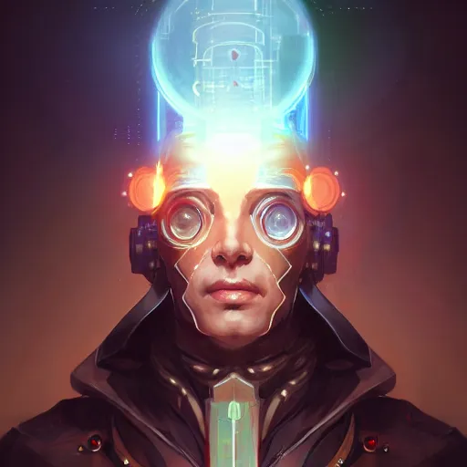 Image similar to a portrait of a handsome cybernetic fortune teller, cyberpunk concept art by pete mohrbacher and wlop and artgerm and josan gonzales, digital art, highly detailed, intricate, sci-fi, sharp focus, Trending on Artstation HQ, deviantart, unreal engine 5, 4K UHD image