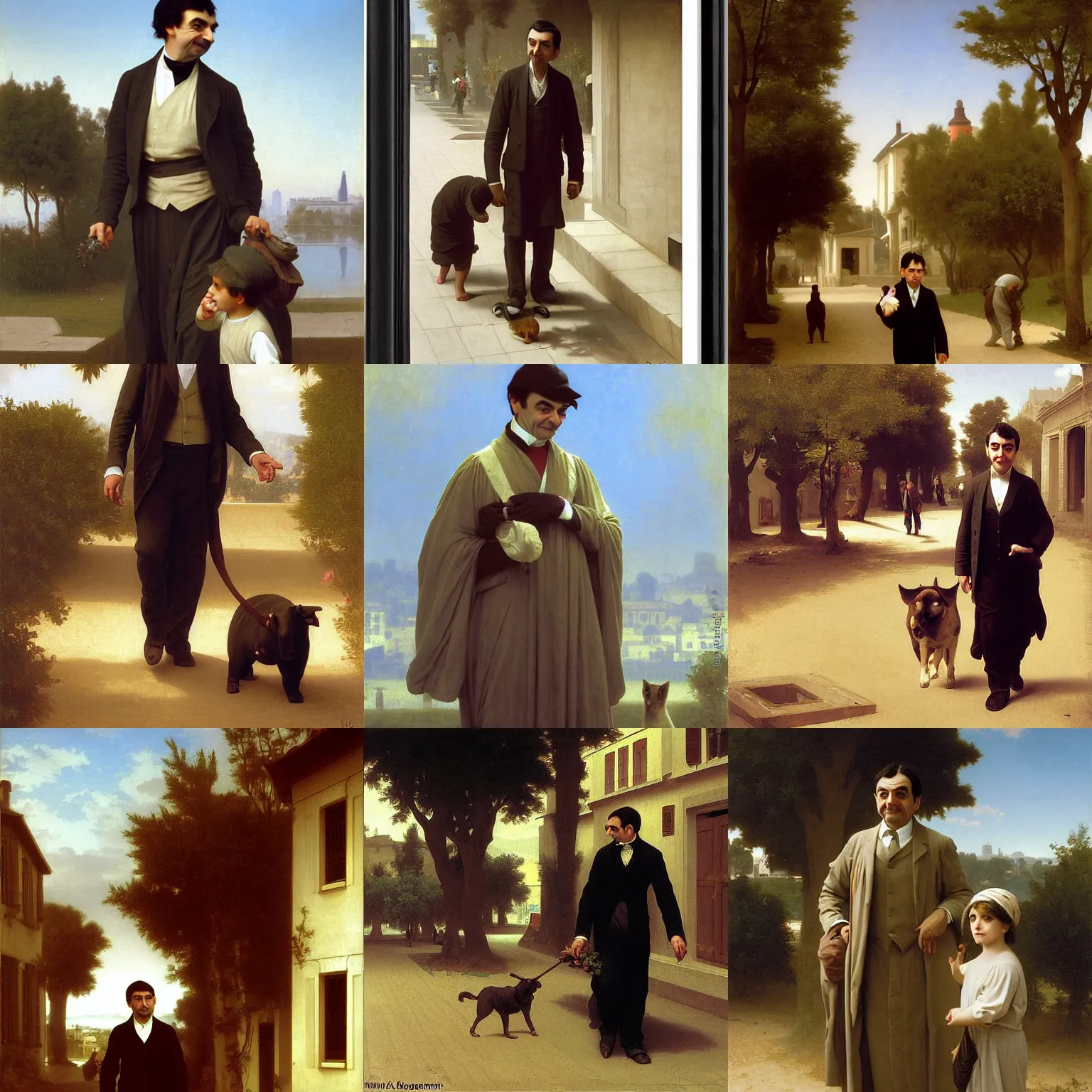 Prompt: mr. bean walks down a street on a sunny day by william - adolphe bouguereau