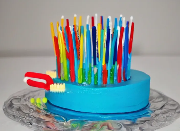 Image similar to A birthday cake with toothbrushes instead of candles