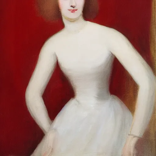 Image similar to portrait of a woman wearing white and red, by robert gunn.