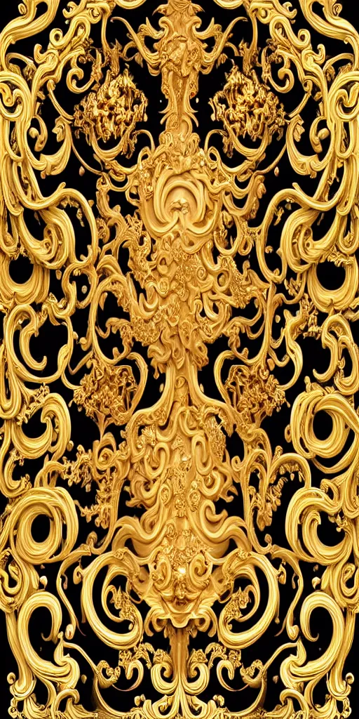 Image similar to the source of future growth dramatic, elaborate emotive Golden Baroque and Rococo styles to emphasise beauty as a transcendental, seamless pattern, symmetrical, large motifs, bvlgari jewelry, rainbow liquid splashing and flowing, Palace of Versailles, 8k image, supersharp, spirals and swirls in rococo style, medallions, iridescent black and rainbow colors with gold accents, perfect symmetry, High Definition, sci-fi, Octane render in Maya and Houdini, light, shadows, reflections, photorealistic, masterpiece, smooth gradients, high contrast, 3D, no blur, sharp focus, photorealistic, insanely detailed and intricate, cinematic lighting, Octane render, epic scene, 8K