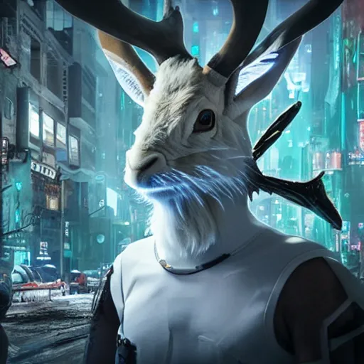 cyborg albino jackalope cyberpunk, 8K HD, movie still | Stable ...