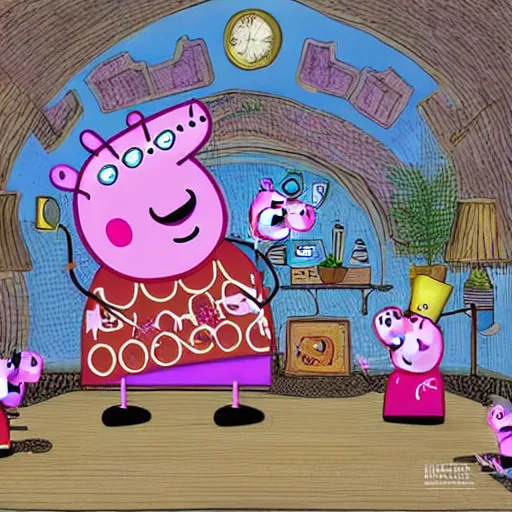 Prompt: peppa pig exploring the 4 th dimension, intricate, highly detailed digital art