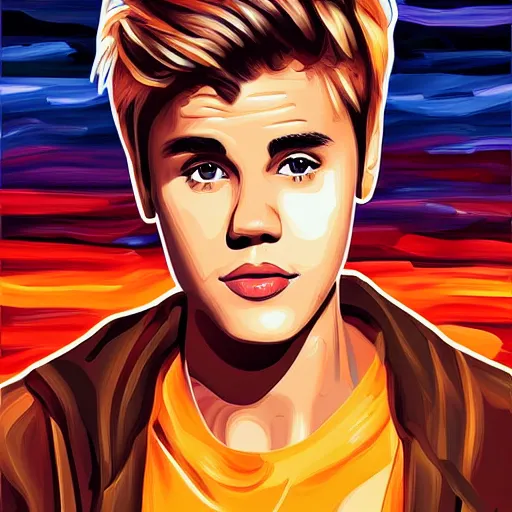 Prompt: justin bieber artwork by leonid afremov, golden hour, illustration, highly detailed, simple, smooth and clean vector curves, no jagged lines, vector art, smooth, artstation