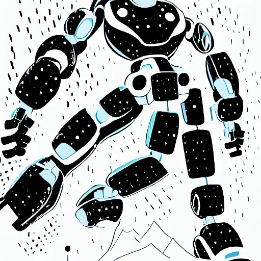 Prompt: a black and white storyboard sketch of a giant humanoid athletic sleek futuristic humanoid robot mech charging up, surrounded by small floating particles, lines of energy pulsing off the robot