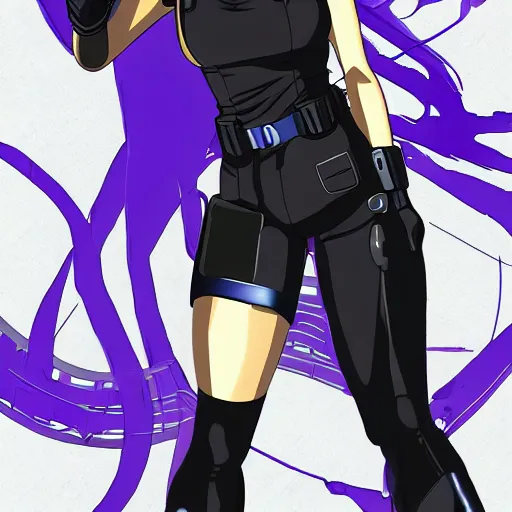 Anime Major motoko kusanagi in all black uniform,, Stable Diffusion