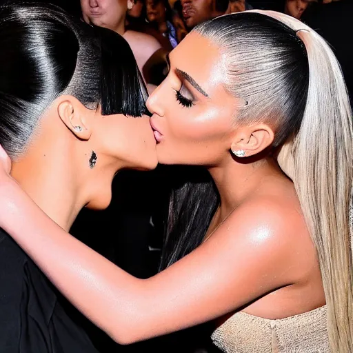 Image similar to kim kardashian french kissing ariana grande