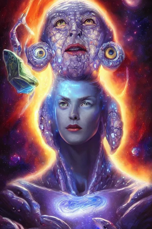 Prompt: beautiful oil painting with high detail of a wise Space ent(with Galaxy Eyes) made of stars and plasma, hybrid from dungeons and dragons and art direction by James Cameron ;by artgerm; wayne reynolds art station; cinematic quality character render; low angle; ultra high quality model; production quality cinema model