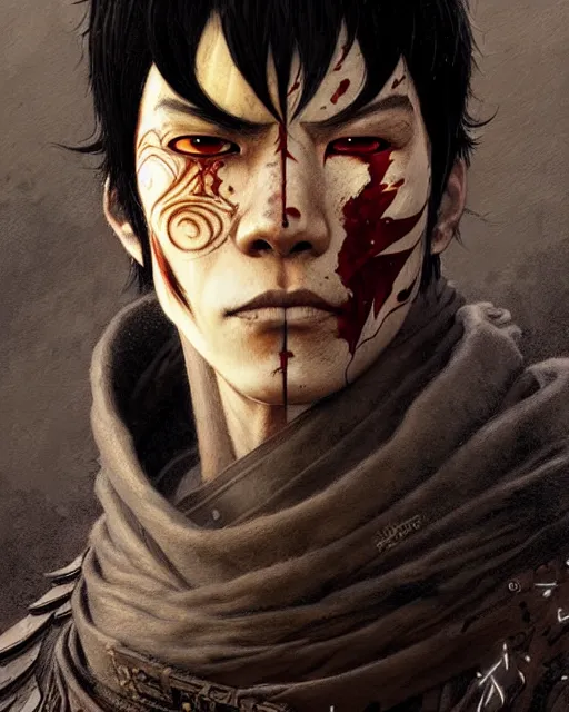 Image similar to zuko from avatar the last airbender, character portrait, portrait, close up, concept art, intricate details, highly detailed by greg rutkowski, michael whelan and gustave dore