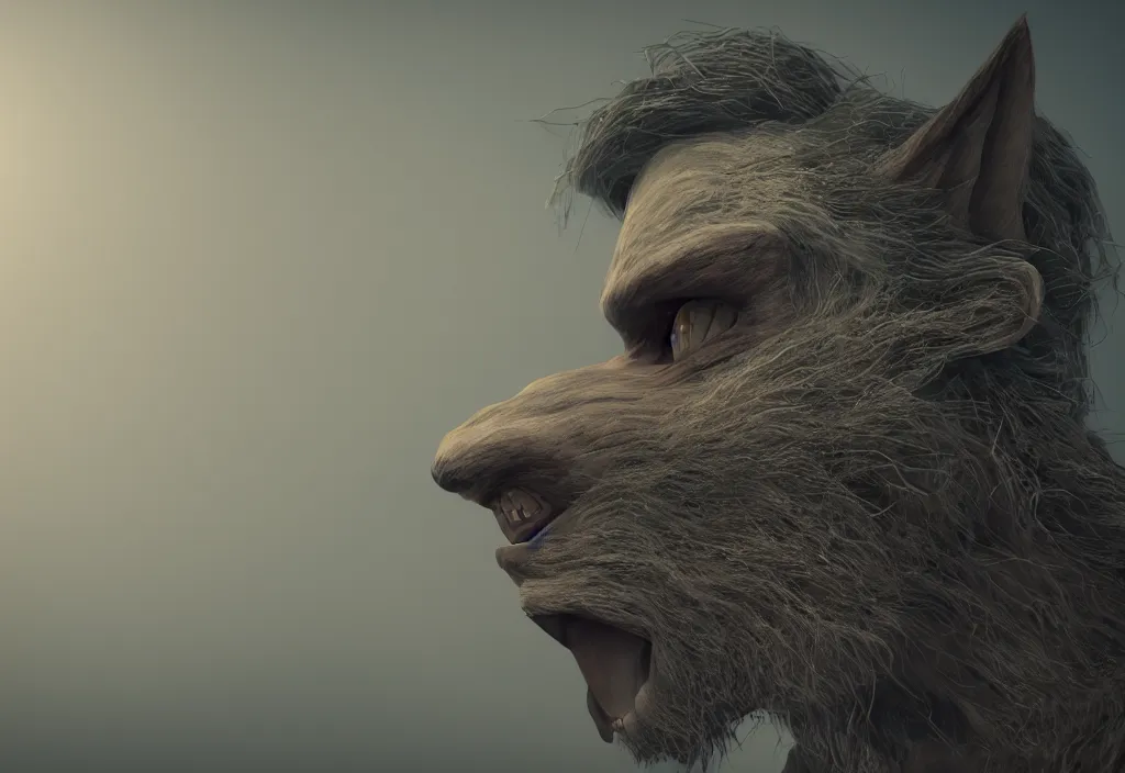 Image similar to portrait of a werewolf in russia, 4 k, 8 k, octane render, creepy vibe, close up