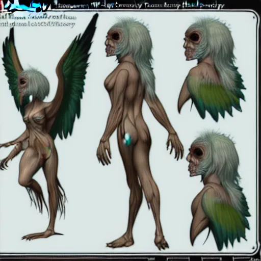 Image similar to harpy anatomy reference sheet,