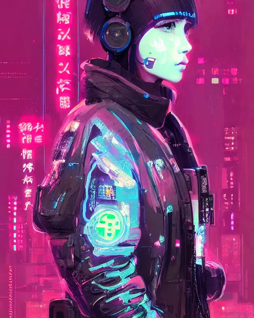 Image similar to detailed portrait neon operator girl, cyberpunk futuristic neon, reflective puffy coat, decorated with traditional japanese ornaments by ismail inceoglu dragan bibin hans thoma greg rutkowski alexandros pyromallis nekro rene maritte illustrated, perfect face, fine details, realistic shaded, fine - face, pretty face