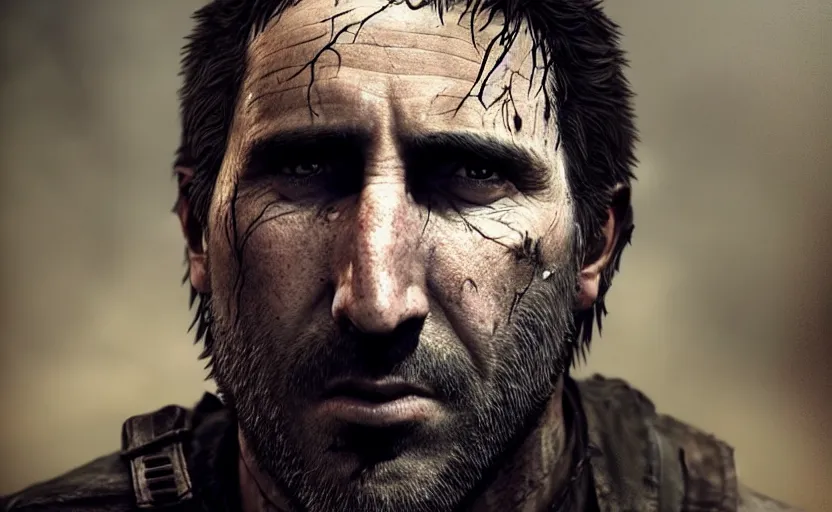 Prompt: an epic fantasy comic book style portrait painting of a very imposing trent reznor as joel in the last of us, character design by mark ryden and pixar and hayao miyazaki, unreal 5, daz, hyperrealistic, octane render, cosplay, rpg portrait, dynamic lighting, intricate detail, cinematic