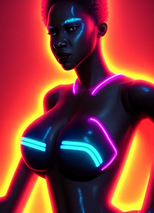 Prompt: photorealistic portrait of black american female humanoid, cyber neon lights, highly detailed, cyberpunk high fashion, gen z, crispy quality, trending in artstation, trending in pinterest, glamor pose, no signature, no watermark, cinematic, octane render, art by artgerm and greg rutkowski and pascal blanche