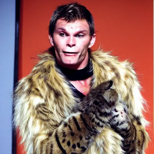 Prompt: 📷 john partridge as rum tum tugger, spike collar, fluffy neck, cats 1 9 9 8 musical 🎶