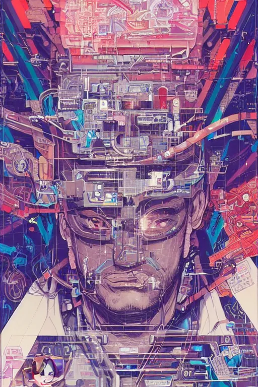 Prompt: 1 9 8 9 portrait of a japanese netrunner jacked into a cyberdeck. highly detailed masterpiece art by josan gonzalez.