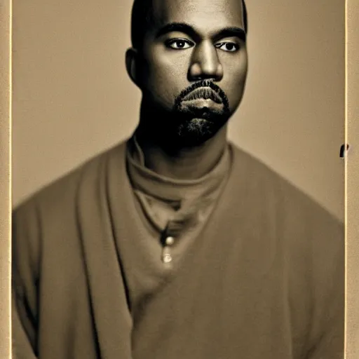 Image similar to Portrait studio photograph of Kanye West holding a anthropomorphic teddy bear, close up, shallow depth of field, in the style of Felice Beato, Noir film still, 40mm